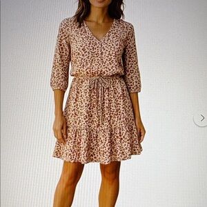 Cabi Sienna Leopard Print V-Neck Draw String Dress